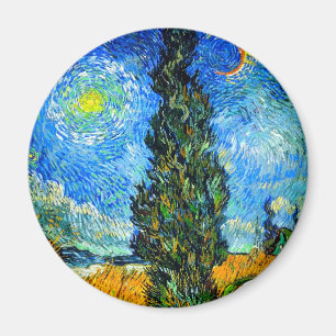 Van Gogh Road with Cypress and Star Magnet