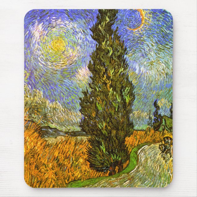 Van Gogh: Road with Cypress and Star Mouse Pad (Front)