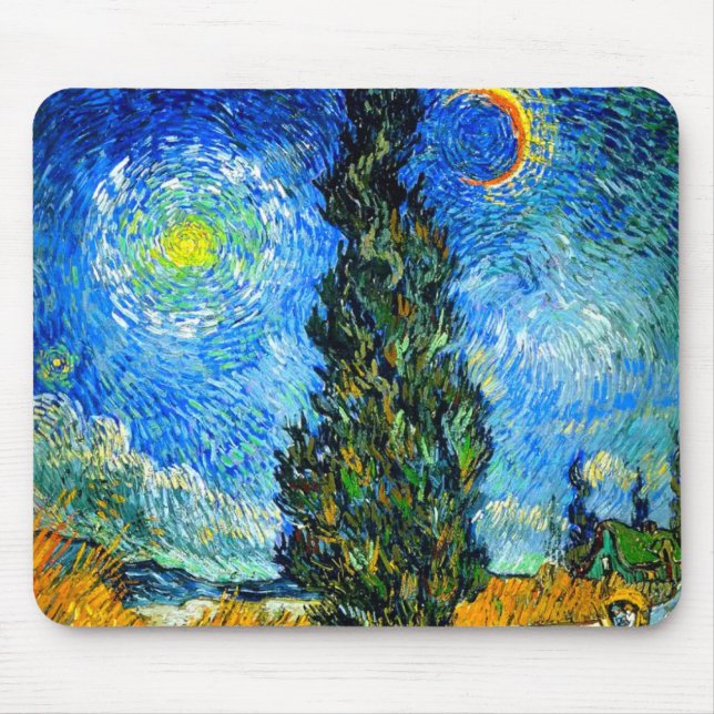 Van Gogh Road with Cypress and Star Mouse Pad (Front)