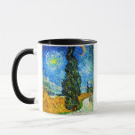 Van Gogh Road with Cypress and Star Mug<br><div class="desc">Coffee Mug featuring Vincent van Gogh’s oil painting Road with Cypress and Star (1890), also known as Country Road in Provence by Night. People walk along a road passing a beautiful cypress tree underneath a blue night sky with yellow moon and stars. A fantastic gift for fans of Post-Impressionism and...</div>