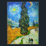 Van Gogh Road with Cypress and Star Notebook<br><div class="desc">Notebook featuring Vincent van Gogh’s oil painting Road with Cypress and Star (1890), also known as Country Road in Provence by Night. People walk along a road passing a beautiful cypress tree underneath a blue night sky with yellow moon and stars. A fantastic gift for fans of Post-Impressionism and Dutch...</div>