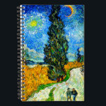 Van Gogh Road with Cypress and Star Notebook<br><div class="desc">Notebook featuring Vincent van Gogh’s oil painting Road with Cypress and Star (1890), also known as Country Road in Provence by Night. People walk along a road passing a beautiful cypress tree underneath a blue night sky with yellow moon and stars. A fantastic gift for fans of Post-Impressionism and Dutch...</div>