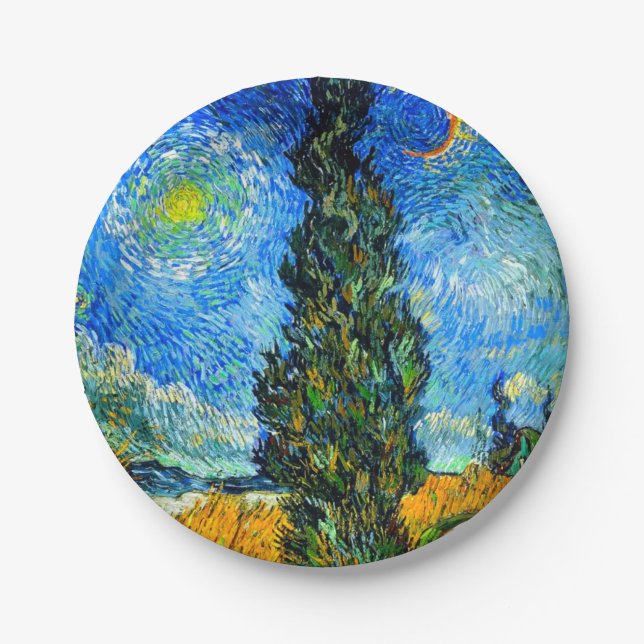 Van Gogh Road with Cypress and Star Paper Plate (Front)