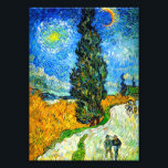 Van Gogh Road with Cypress and Star Photo Print<br><div class="desc">Photo Print featuring Vincent van Gogh’s oil painting Road with Cypress and Star (1890), also known as Country Road in Provence by Night. People walk along a road passing a beautiful cypress tree underneath a blue night sky with yellow moon and stars. A fantastic gift for fans of Post-Impressionism and...</div>