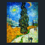 Van Gogh Road with Cypress and Star Poster<br><div class="desc">Poster featuring Vincent van Gogh’s oil painting Road with Cypress and Star (1890), also known as Country Road in Provence by Night. People walk along a road passing a beautiful cypress tree underneath a blue night sky with yellow moon and stars. A fantastic gift for fans of Post-Impressionism and Dutch...</div>