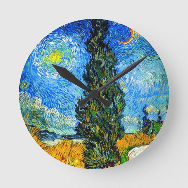 Van Gogh Road with Cypress and Star Round Clock (Front)