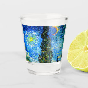 Van Gogh Road with Cypress and Star Shot Glass