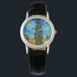 Van Gogh Road with Cypress and Star Watch<br><div class="desc">Watch featuring Vincent van Gogh’s oil painting Road with Cypress and Star (1890), also known as Country Road in Provence by Night. People walk along a road passing a beautiful cypress tree underneath a blue night sky with yellow moon and stars. A fantastic gift for fans of Post-Impressionism and Dutch...</div>