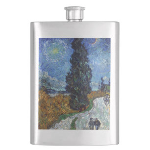 Van Gogh Road With Cypresses Impressionism Hip Flask