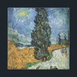 Van Gogh Road With Cypresses Impressionism Magnet<br><div class="desc">Vincent Van Gogh Road With Cypresses "Road With Cypresses" by Vincent Van Gogh is a wonderful impressionistic painting by one of the master artists of all time. The road is swirling with colour and emotion, as the green cypress trees wave to the swirling blue Sky with what looks like a...</div>