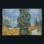 Van Gogh Road With Cypresses Impressionism Tea Towel<br><div class="desc">Vincent Van Gogh Road With Cypresses "Road With Cypresses" by Vincent Van Gogh is a wonderful impressionistic painting by one of the master artists of all time. The road is swirling with colour and emotion, as the green cypress trees wave to the swirling blue Sky with what looks like a...</div>