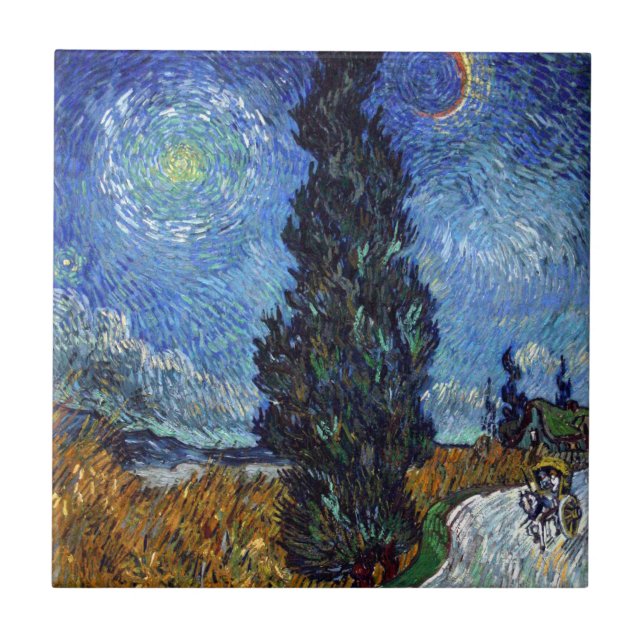 Van Gogh Road With Cypresses Impressionism Tile (Front)