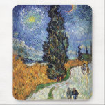 Van Gogh - Road With Cypresses Mouse Pad<br><div class="desc">Vincent Van Gogh's Road With Cypresses. Oil on canvas painting from 1890 is also known as Country Road in Provence by Night. Unlike similar stores, Art Lover's Cafe features classic, high resolution works of art that have been carefully restored, colour-balanced & retouched to remove spots & artefacts commonly found in...</div>