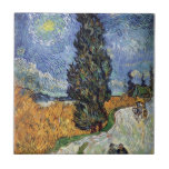 Van Gogh - Road With Cypresses Tile<br><div class="desc">Vincent Van Gogh's Road With Cypresses. Oil on canvas painting from 1890 is also known as Country Road in Provence by Night. Unlike similar stores, Art Lover's Cafe features classic, high resolution works of art that have been carefully restored, colour-balanced & retouched to remove spots & artefacts commonly found in...</div>