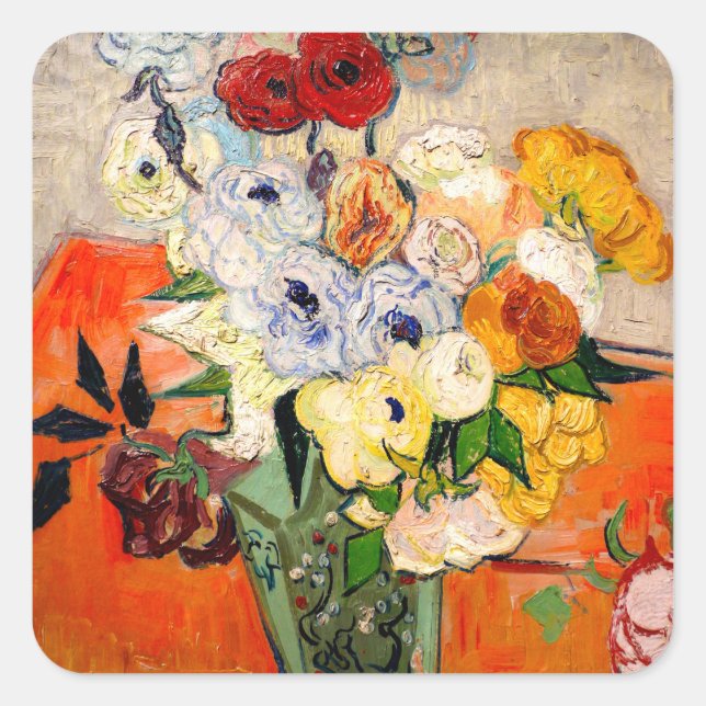Van Gogh Roses and Anemones Square Sticker (Front)