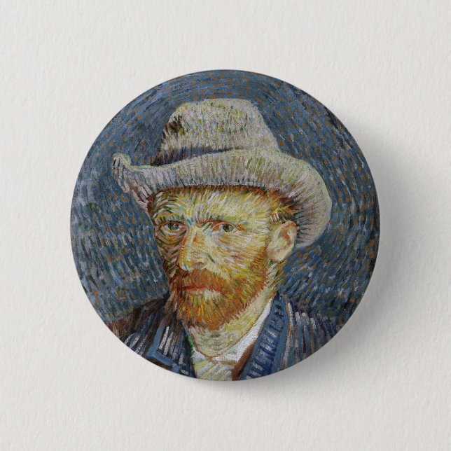 Van Gogh Self Portrait Grey Felt Hat Painting Art 6 Cm Round Badge (Front)