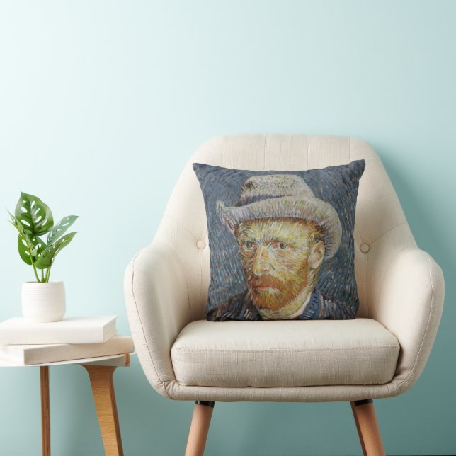 Van Gogh Self Portrait Grey Felt Hat Painting Art Cushion (Chair)