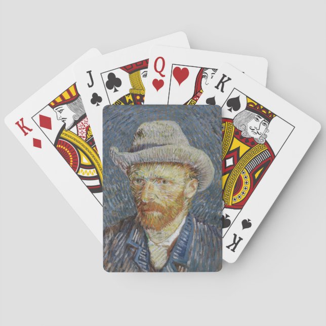 Van Gogh Self Portrait Grey Felt Hat Painting Art Playing Cards (Back)