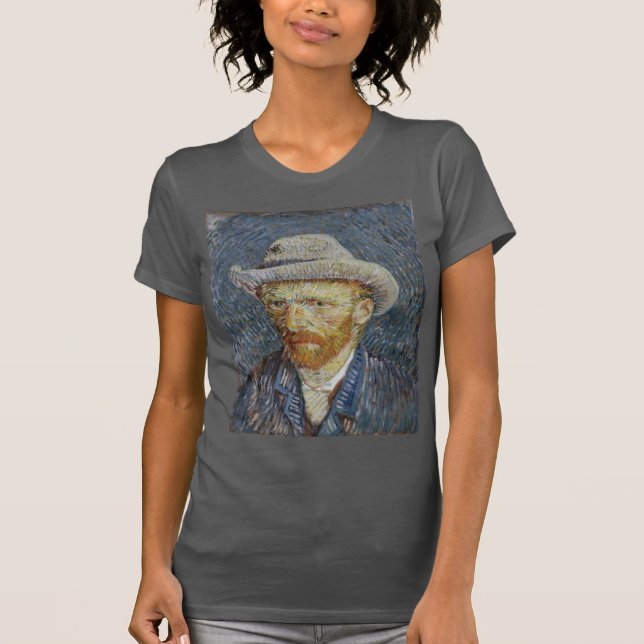 Van Gogh Self Portrait Grey Felt Hat Painting Art T-Shirt (Front)