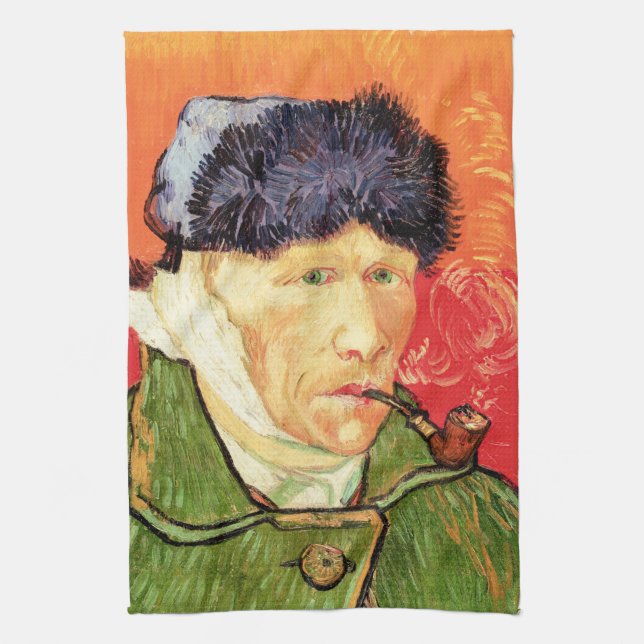 Van Gogh - Self Portrait with Bandaged Ear & Pipe Tea Towel (Vertical)