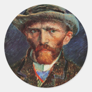 Van Gogh; Self Portrait with Grey Felt Hat Classic Round Sticker