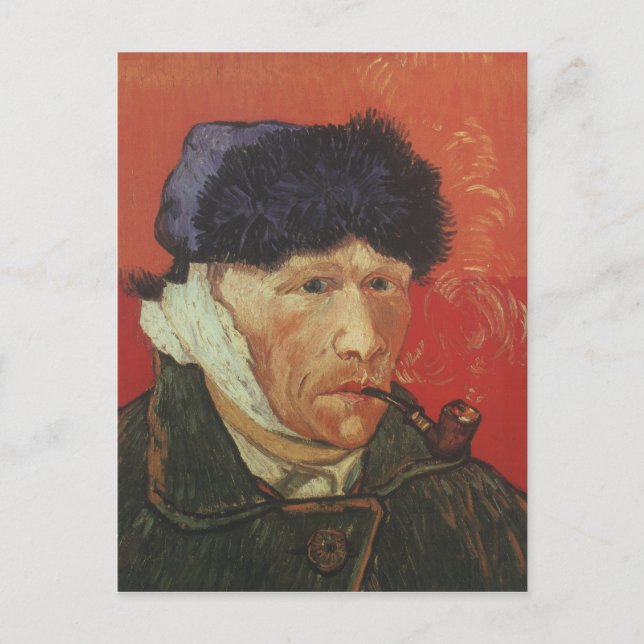VAN GOGH - self portrait with linked ear and pipe Postcard (Front)