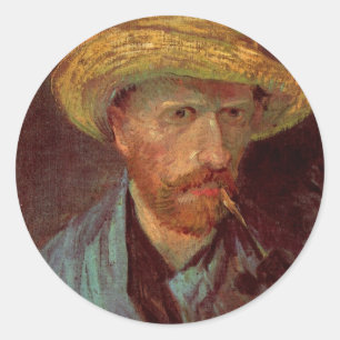 Van Gogh Self Portrait with Straw Hat and Pipe Classic Round Sticker
