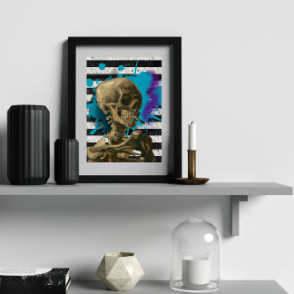 Van Gogh Skeleton with Burning Cigaret Pop Art Poster