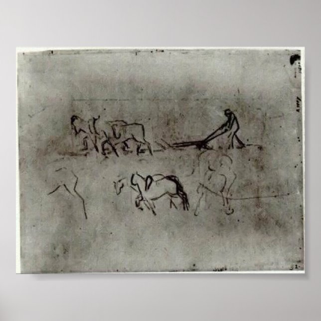 Van Gogh - Sketches of Peasant Ploughing with Poster (Front)