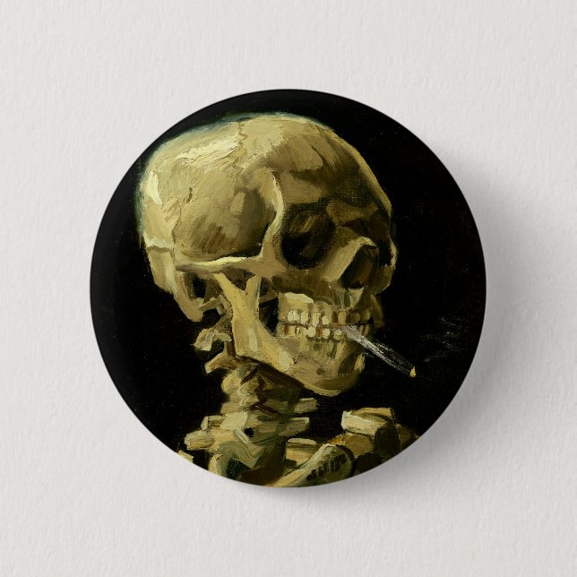 Van Gogh Smoking Skeleton 6 Cm Round Badge (Front)