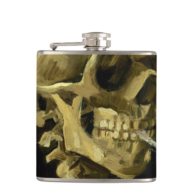 Van Gogh Smoking Skeleton Hip Flask (Front)