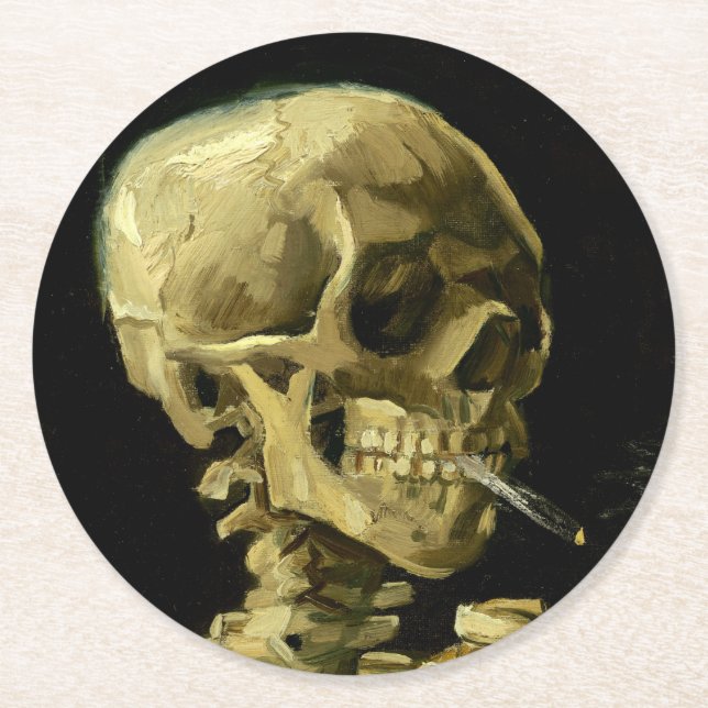 Van Gogh Smoking Skeleton Round Paper Coaster (Front)