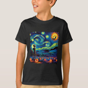 Van Gogh Starry Night Alien Man Halloween Fall Pum T-Shirt