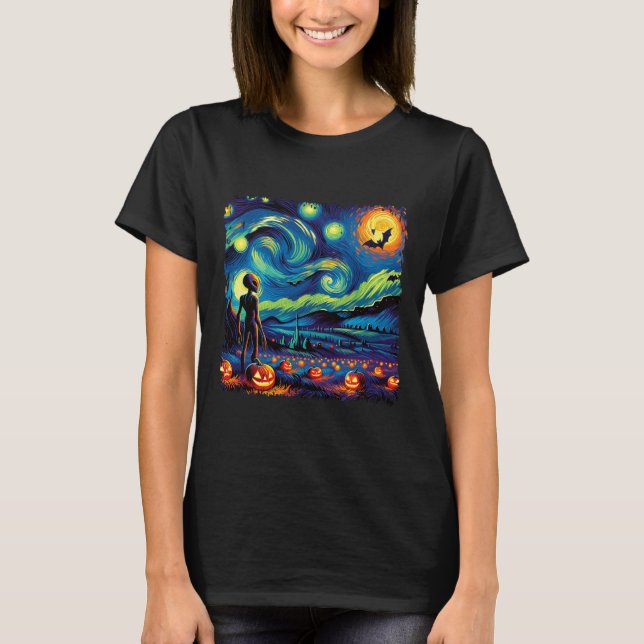 Van Gogh Starry Night Alien Man Halloween Fall Pum T-Shirt (Front)