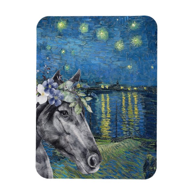 Van Gogh Starry Night and Black Horse Magnet (Vertical)