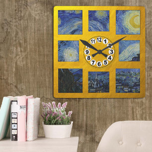 Van Gogh & Starry Night Art / Golden Retro Clock