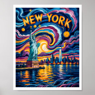 Van Gogh Starry Night Art New York Liberty Skyline Poster