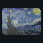 Van Gogh Starry Night Bath Mat<br><div class="desc">Starry Night by Vincent Van Gogh, oil on canvas, 1889, is a landscape painting of a vast swirl of shining stars over a landscape of distant town and rolling hills, with a single cypress tree rising in the foreground like a dark green flame. Van Gogh painted his starry masterpiece not...</div>