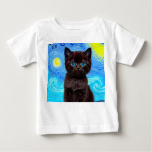 Van Gogh Starry Night Black Cat Baby T-Shirt