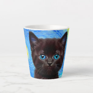 Van Gogh Starry Night Black Cat Latte Mug