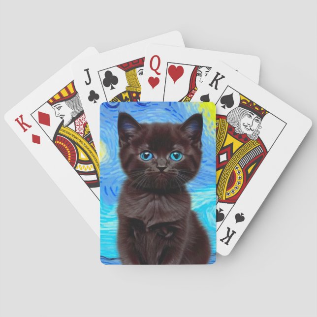 Van Gogh Starry Night Black Cat Playing Cards (Back)