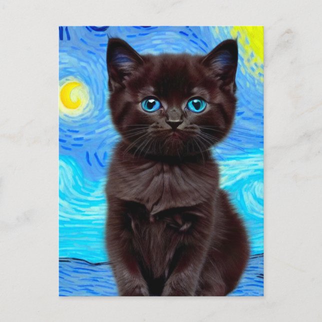 Van Gogh Starry Night Black Cat Postcard (Front)
