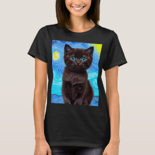 Van Gogh Starry Night Black Cat T-Shirt