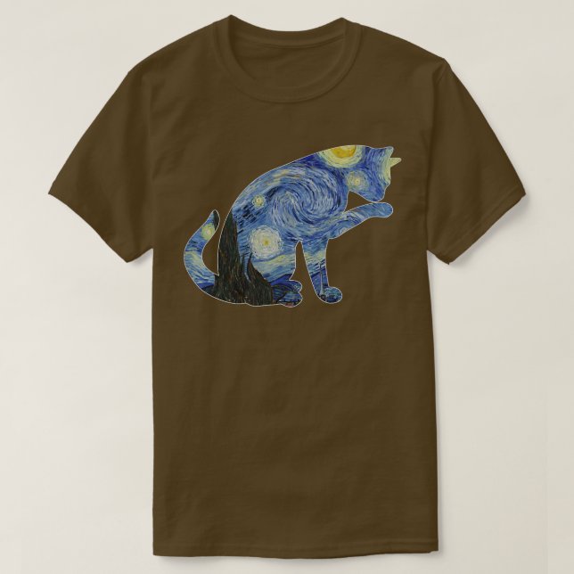 Van Gogh Starry Night Cat Art Van Gogh Painting Ae T-Shirt (Design Front)
