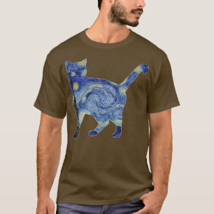 Van Gogh Starry Night Cat Art Van Gogh Painting Ae T-Shirt