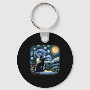 Van Gogh Starry Night Cat Funny Black Cat Christma Key Ring