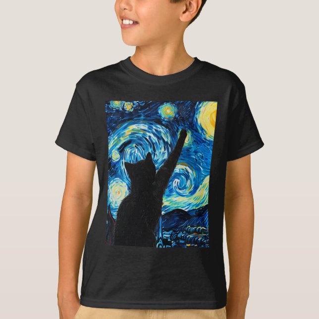 Van Gogh Starry Night Cat Lover Kitten  T-Shirt (Front)