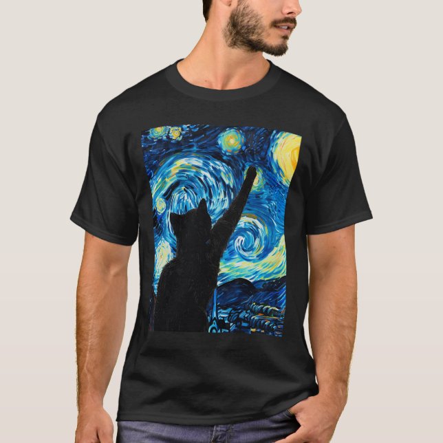 Van Gogh Starry Night Cat Lover Kitten  T-Shirt (Front)