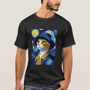 Van Gogh Starry Night Cat Lover Mum Cats Painting  T-Shirt