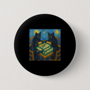 Van gogh starry night cat playing mahjong chinese 6 cm round badge